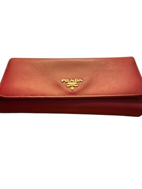 PRADA Red Saffiano Leather Long Flap Continental Wallet Gold Hardware